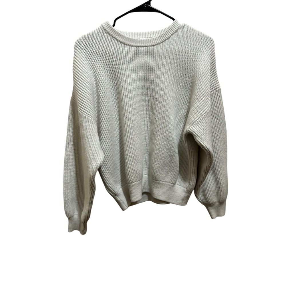 ZARA Textured Knit Crew Neck Sweater Cream Relaxed Fit Women's M